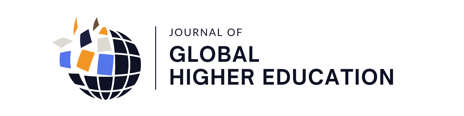 Logo for Journal of Global Higher Education - image represents a globe made of orange, blue and grey tiles